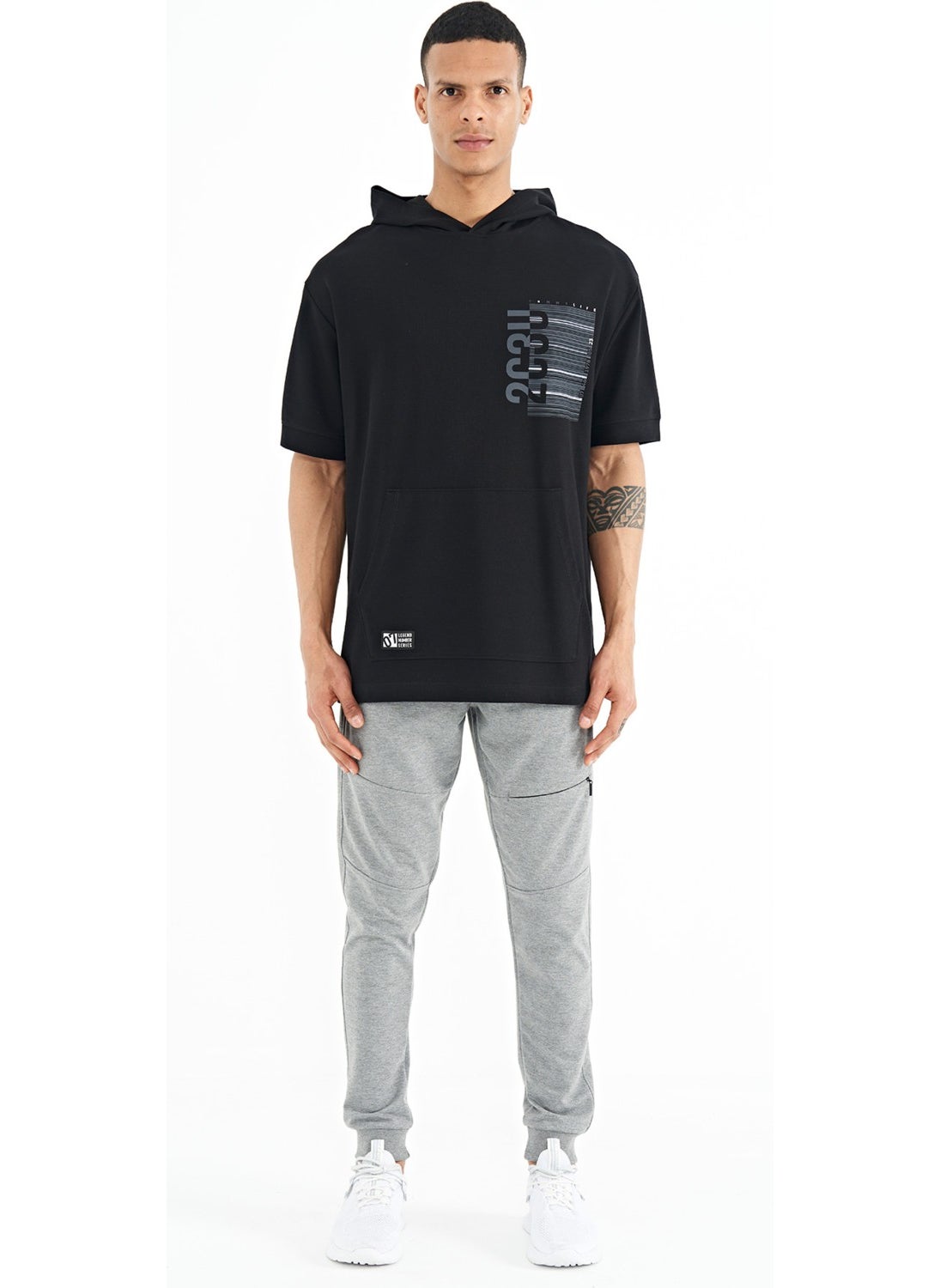 Melange Hidden Knee Pocket Detailed Standard Pattern Men's Jogger Tracksuit Bottom - 84958