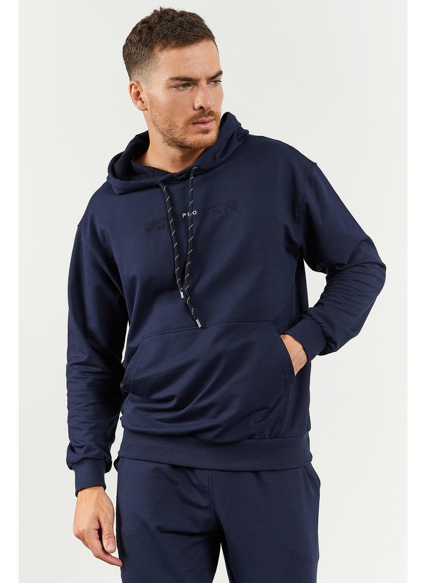 Indigo Men's Hooded Kangaroo Pocket Oversize Elastic Leg Tracksuit - 85117