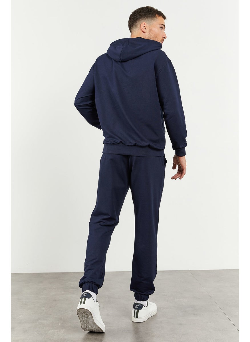 Indigo Men's Hooded Kangaroo Pocket Oversize Elastic Leg Tracksuit - 85117
