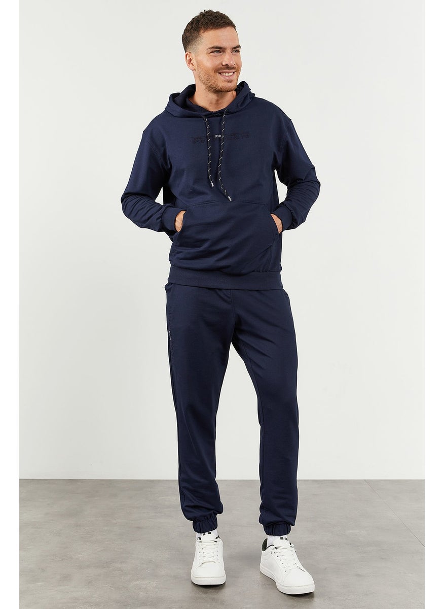 Indigo Men's Hooded Kangaroo Pocket Oversize Elastic Leg Tracksuit - 85117