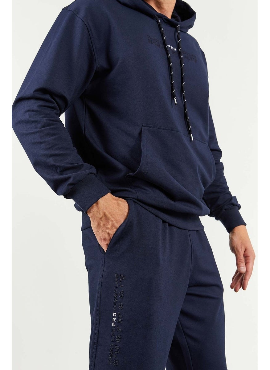 Indigo Men's Hooded Kangaroo Pocket Oversize Elastic Leg Tracksuit - 85117
