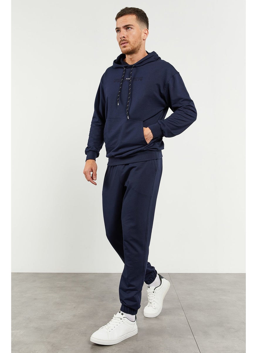 Indigo Men's Hooded Kangaroo Pocket Oversize Elastic Leg Tracksuit - 85117