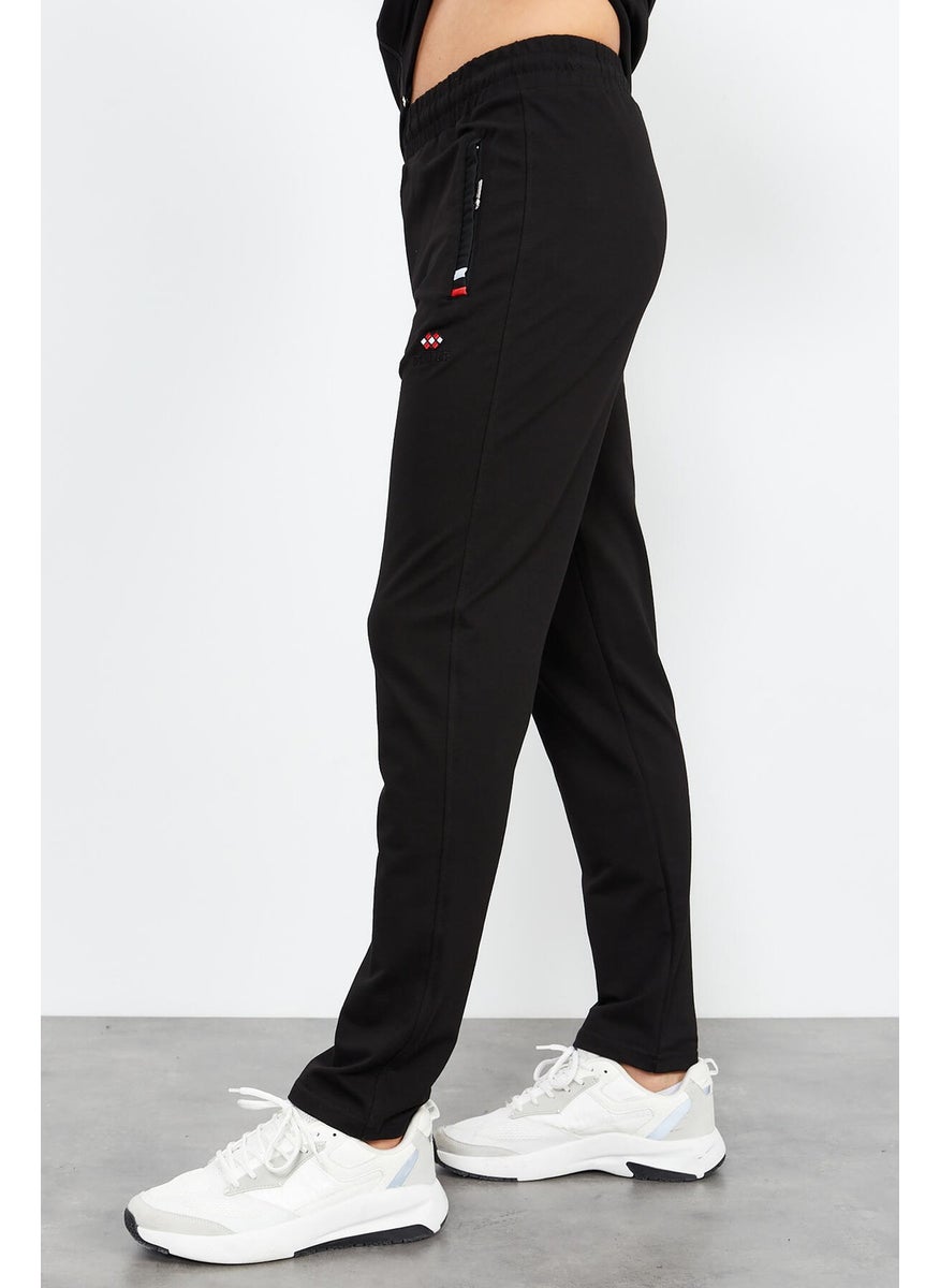Black Men's Stand Collar Zippered Slim Fit Classic Leg Tracksuit-85072