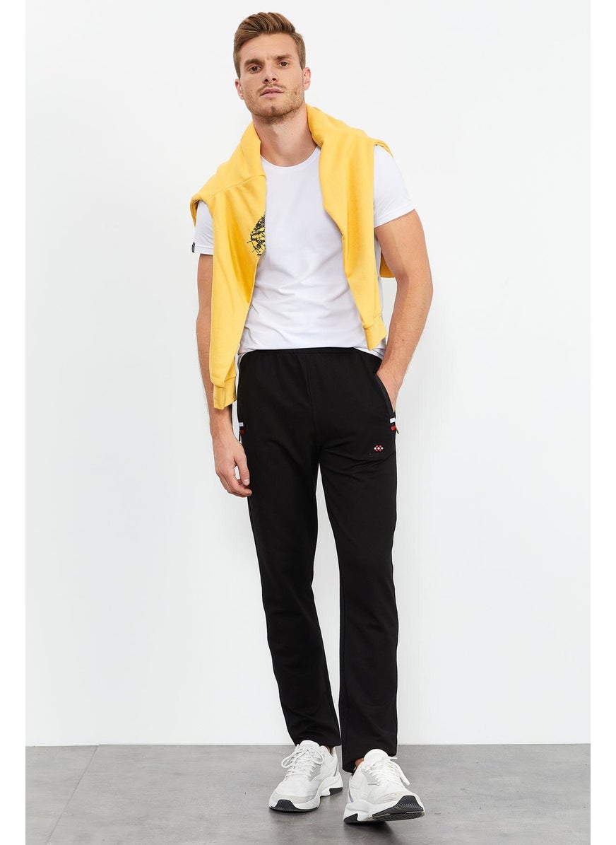 Black-Black Men's Zipper Pocket Slim Cut Classic Leg Tracksuit Bottom-84649