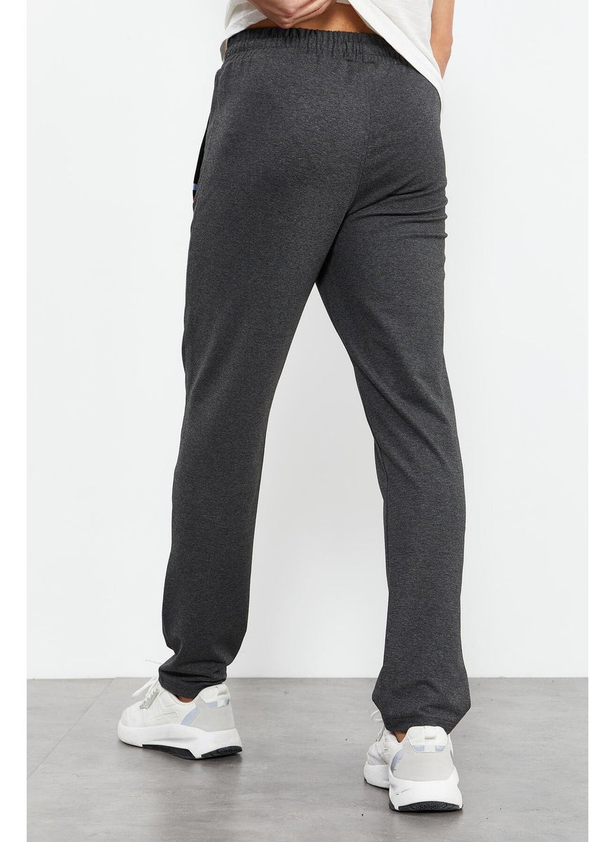 Anthracite Melange-Black Men's Zipper Pocket Slim Fit Classic Leg Tracksuit Bottom-84649