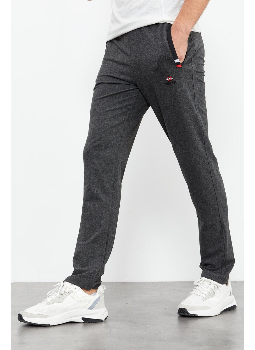 Anthracite Melange-Black Men's Zipper Pocket Slim Fit Classic Leg Tracksuit Bottom-84649