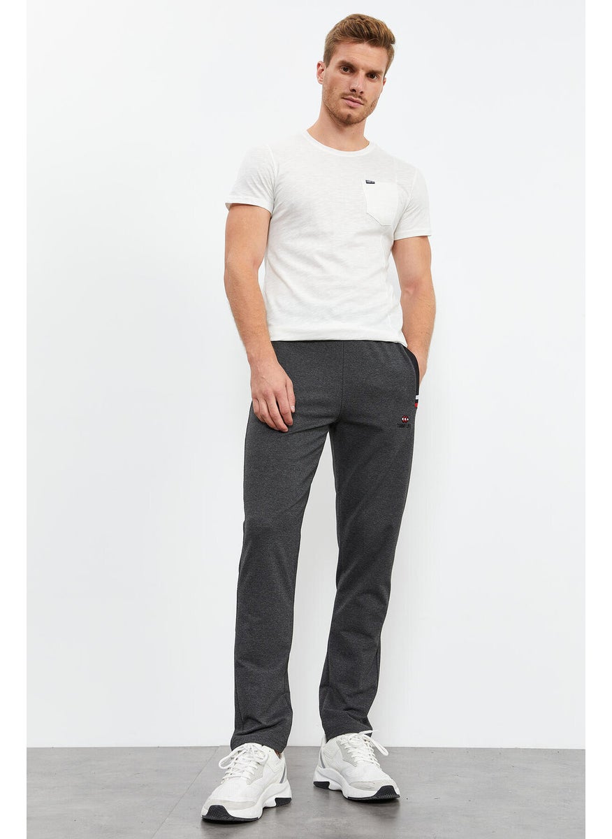 Anthracite Melange-Black Men's Zipper Pocket Slim Fit Classic Leg Tracksuit Bottom-84649