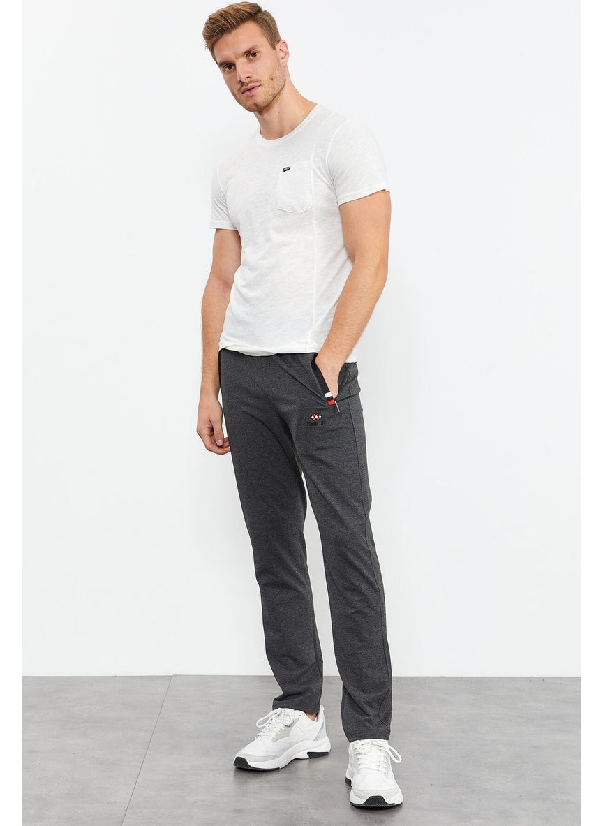 Anthracite Melange-Black Men's Zipper Pocket Slim Fit Classic Leg Tracksuit Bottom-84649