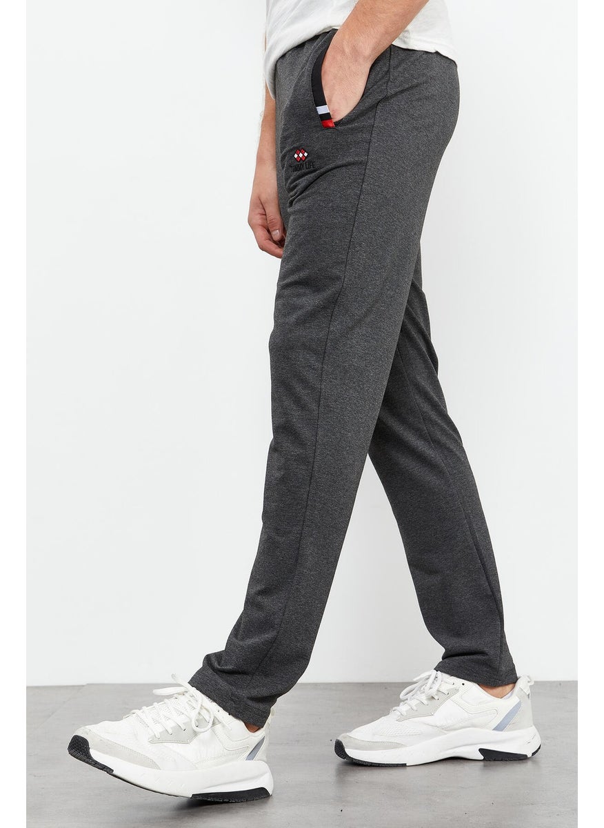 Anthracite Melange-Black Men's Zipper Pocket Slim Fit Classic Leg Tracksuit Bottom-84649