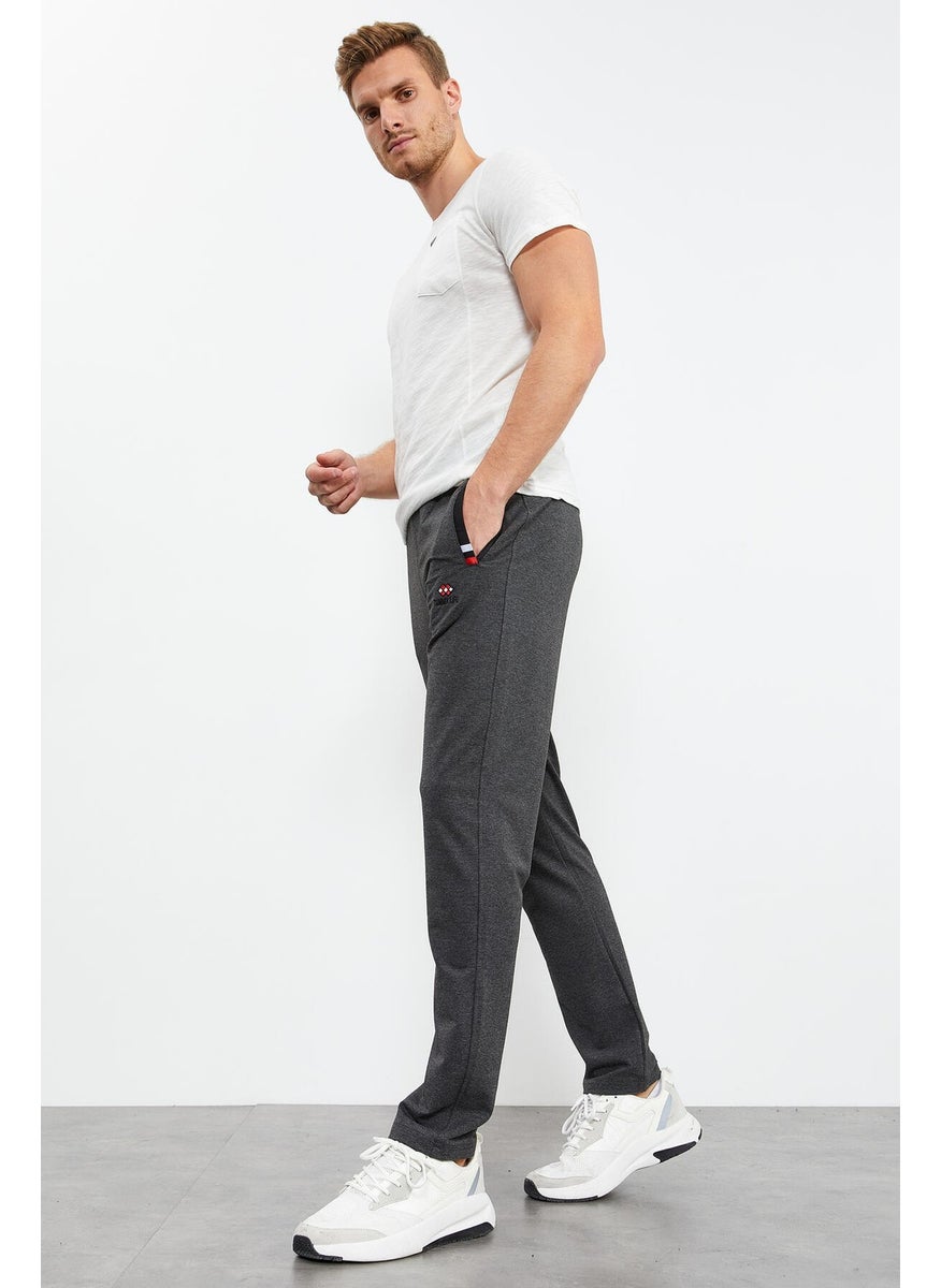 Anthracite Melange-Black Men's Zipper Pocket Slim Fit Classic Leg Tracksuit Bottom-84649