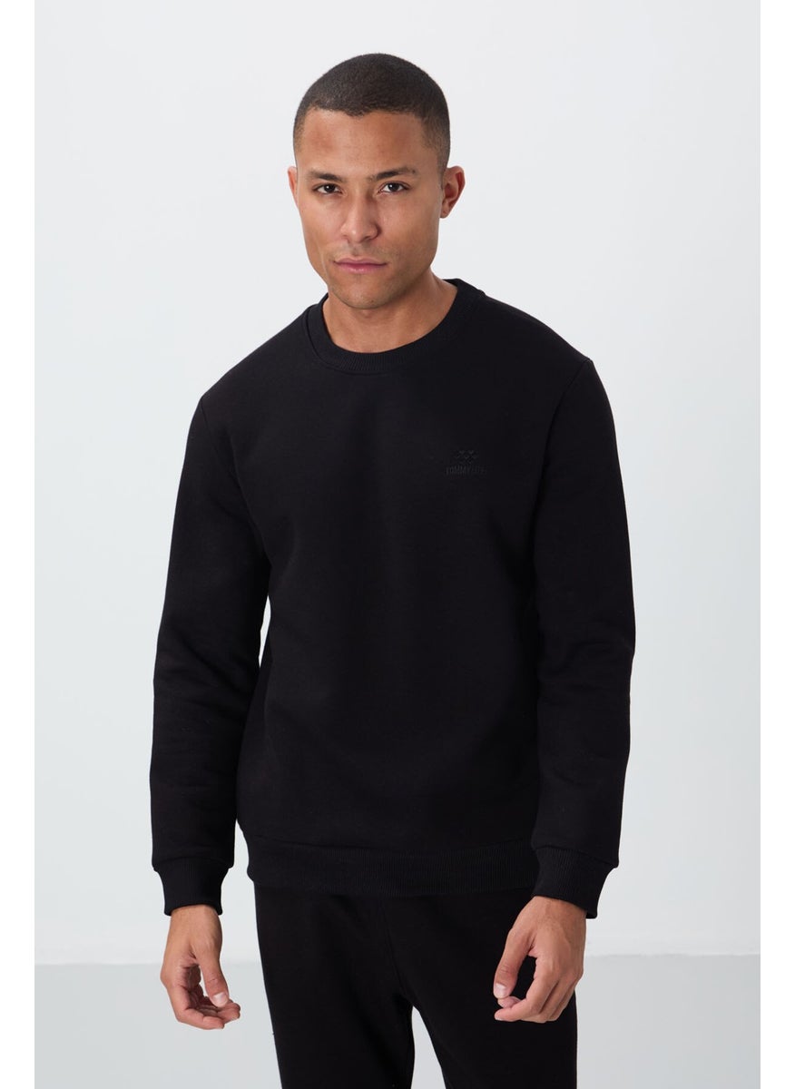 Black Cotton Thick Fluffy Soft Texture Comfort Fit Embroidered Men's Tracksuit -85265