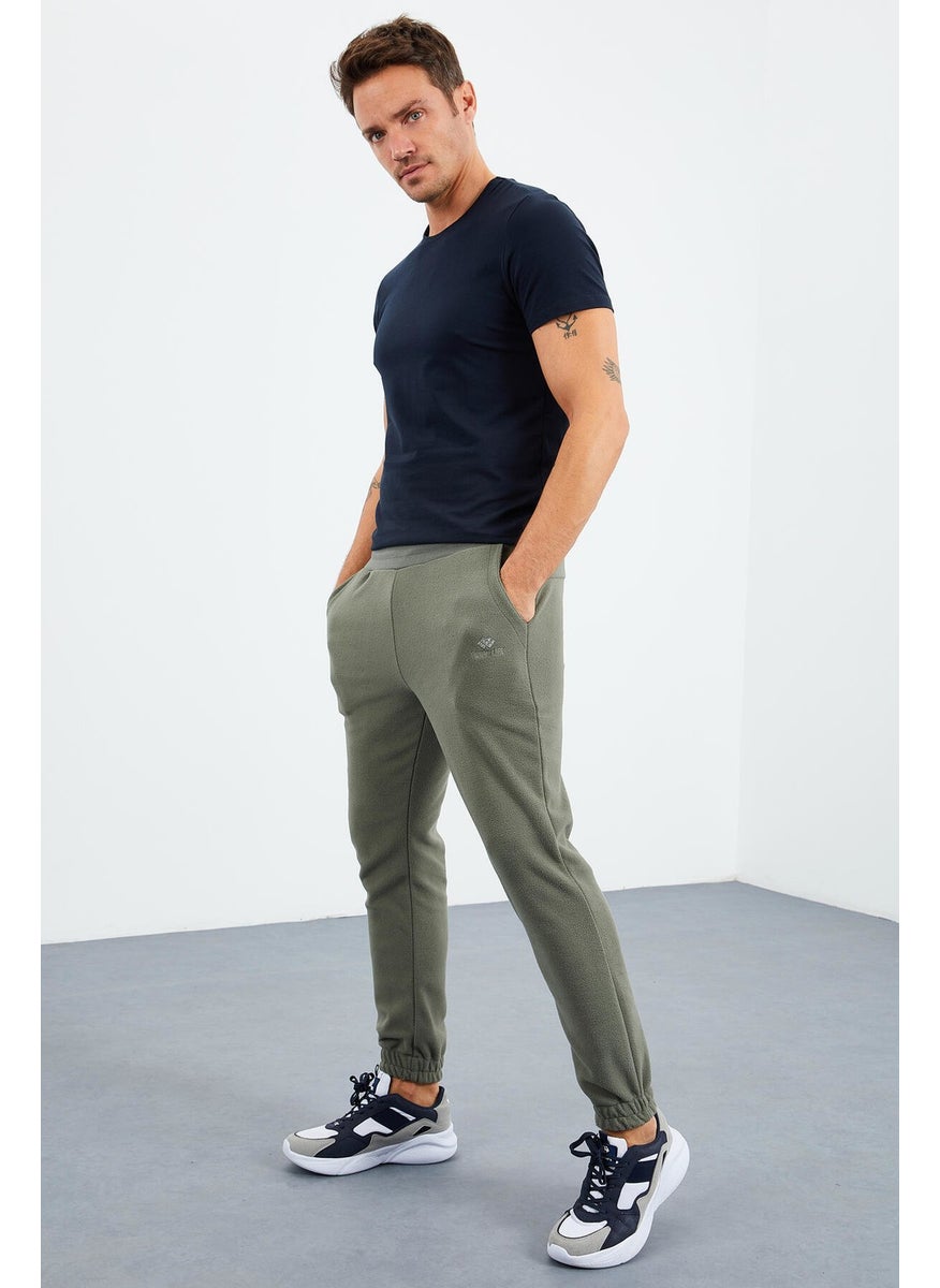 Light Green Men's Hidden Zipper Comfortable Form Elastic Leg Fleece Tracksuit Bottom - 84866