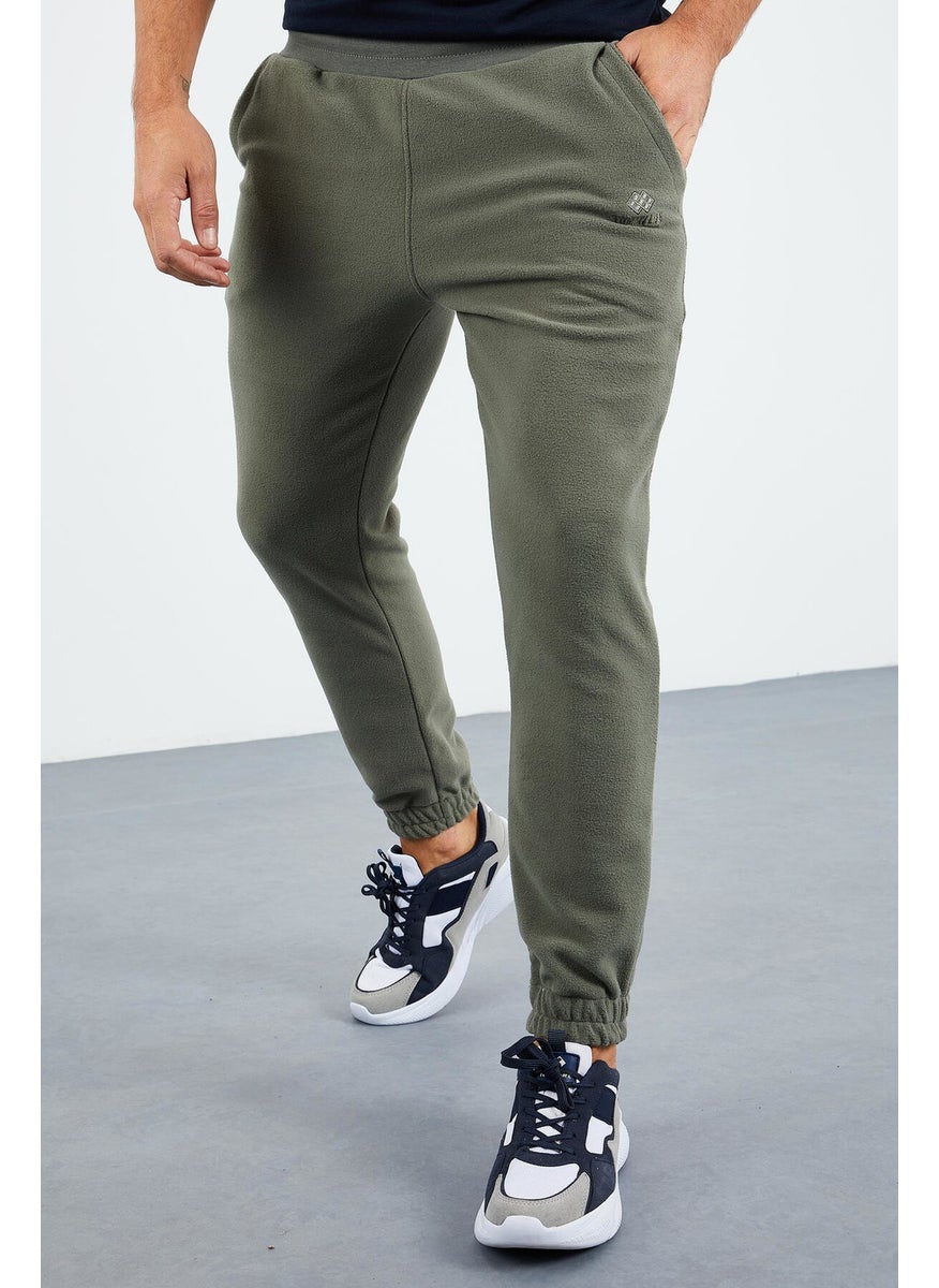Light Green Men's Hidden Zipper Comfortable Form Elastic Leg Fleece Tracksuit Bottom - 84866