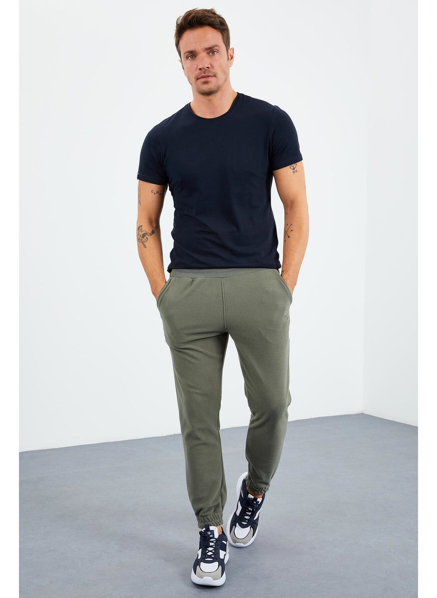 Light Green Men's Hidden Zipper Comfortable Form Elastic Leg Fleece Tracksuit Bottom - 84866