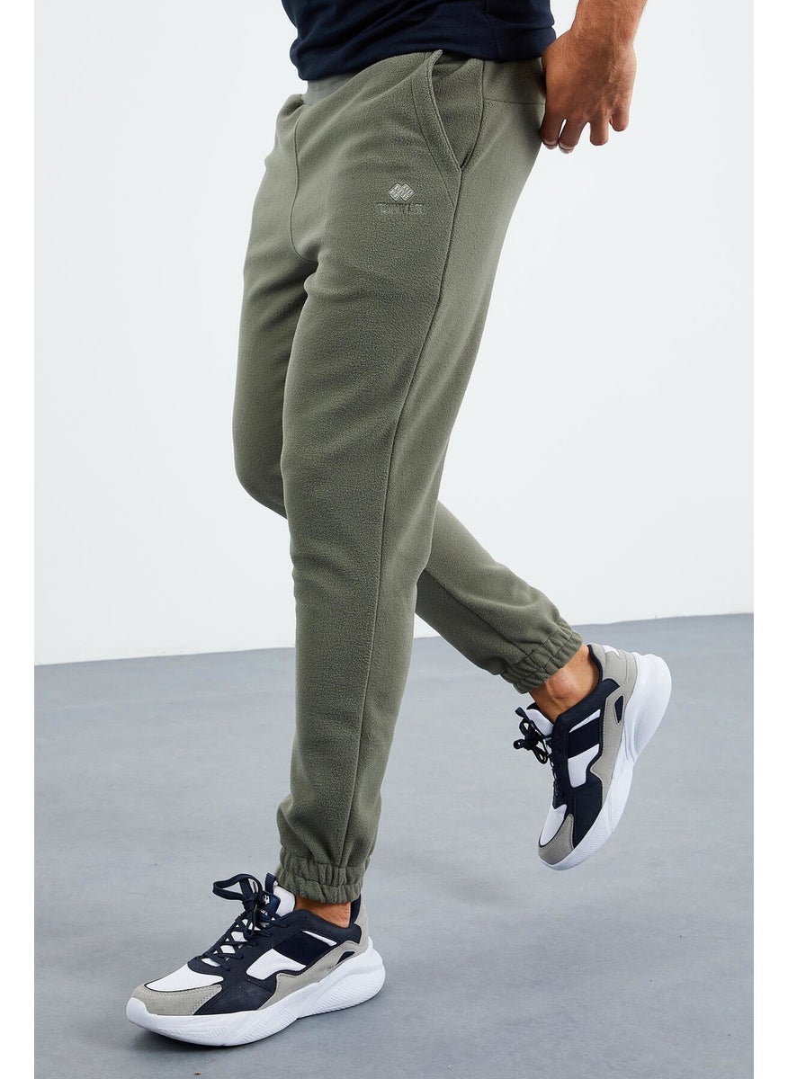 Light Green Men's Hidden Zipper Comfortable Form Elastic Leg Fleece Tracksuit Bottom - 84866