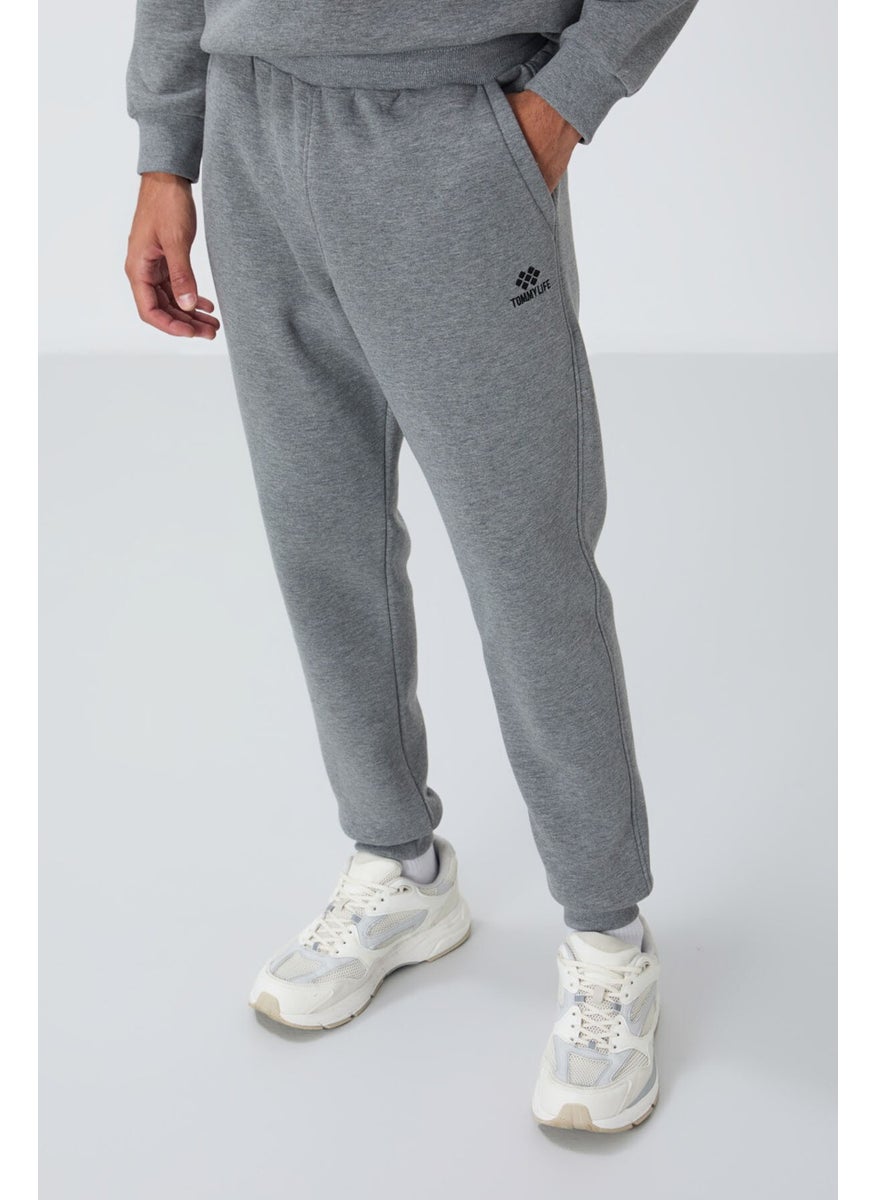 Gray Melange Cotton Thick Fluffy Soft Texture Comfort Fit Embroidered Men's Tracksuit -85265