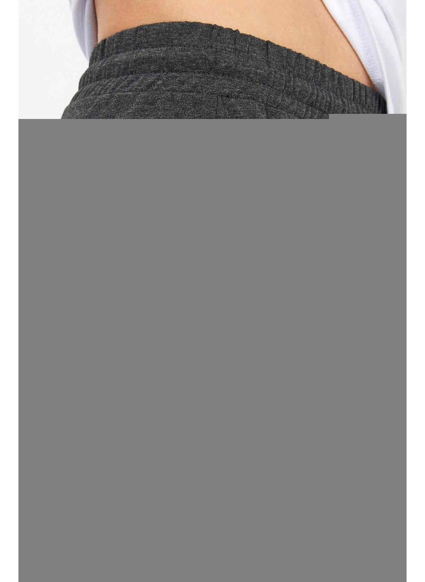 Anthracite Melange Men's Zipper Pocket Text Detailed Standard Pattern Classic Leg Tracksuit Bottom-84744