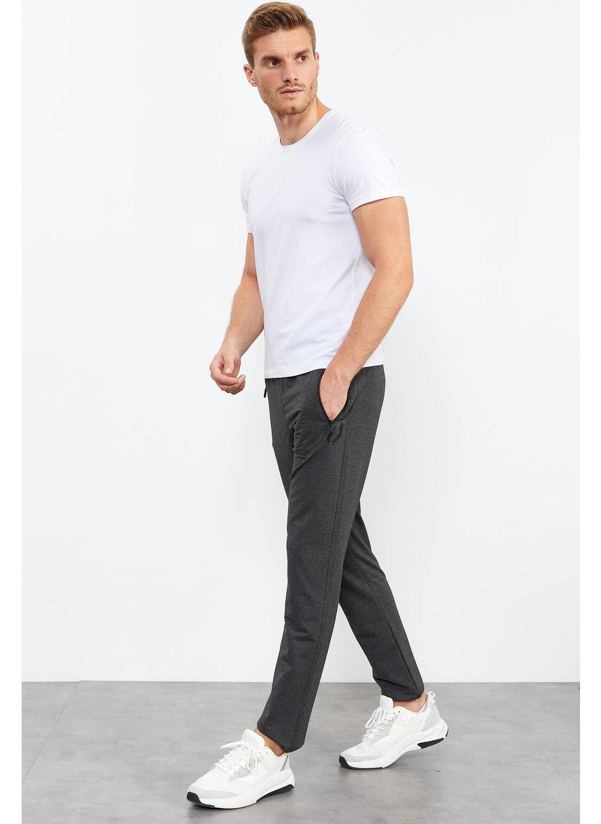 Anthracite Melange Men's Zipper Pocket Text Detailed Standard Pattern Classic Leg Tracksuit Bottom-84744