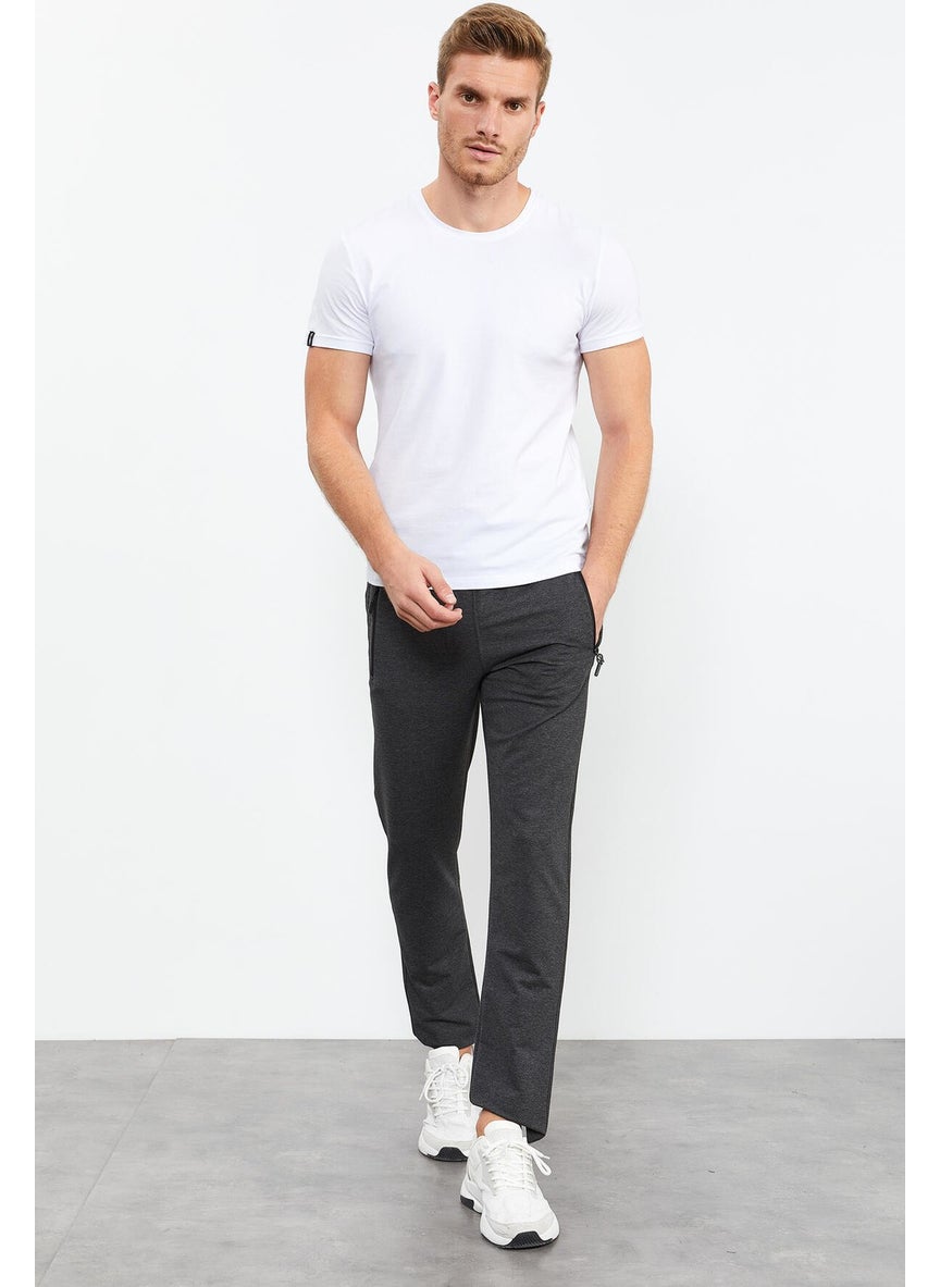 Anthracite Melange Men's Zipper Pocket Text Detailed Standard Pattern Classic Leg Tracksuit Bottom-84744