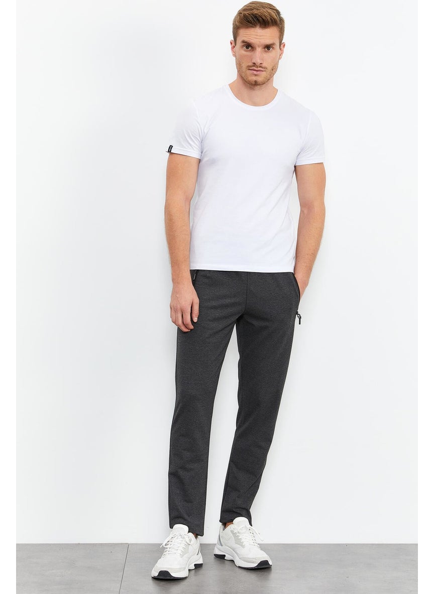Anthracite Melange Men's Zipper Pocket Text Detailed Standard Pattern Classic Leg Tracksuit Bottom-84744