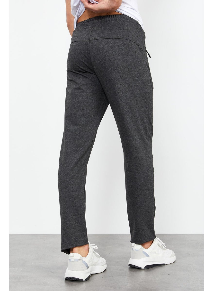 Anthracite Melange Men's Zipper Pocket Text Detailed Standard Pattern Classic Leg Tracksuit Bottom-84744