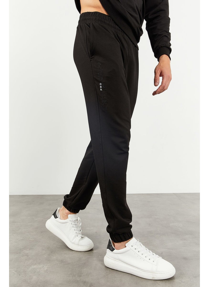 Black Men's Hooded Kangaroo Pocket Oversize Elastic Leg Tracksuit - 85117