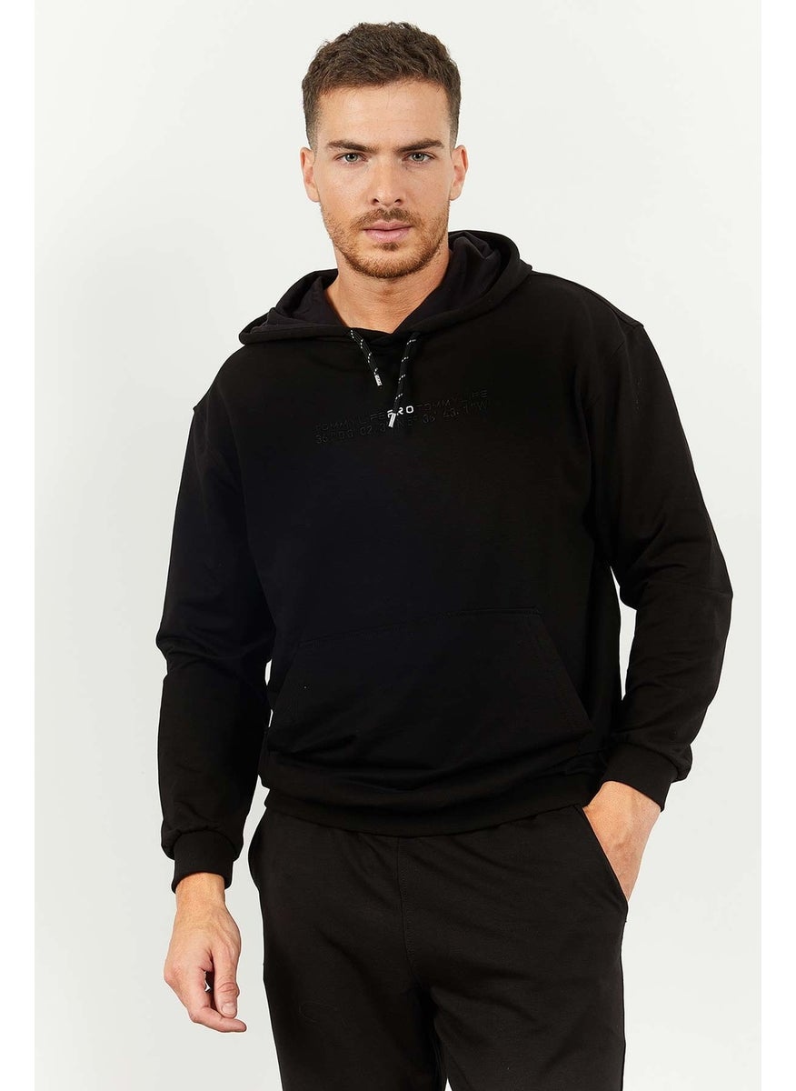 Black Men's Hooded Kangaroo Pocket Oversize Elastic Leg Tracksuit - 85117
