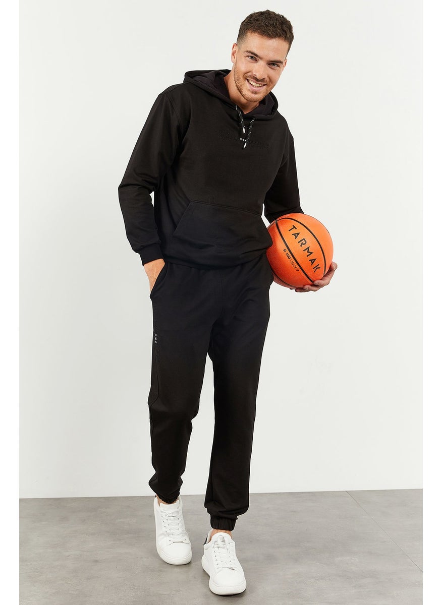 Black Men's Hooded Kangaroo Pocket Oversize Elastic Leg Tracksuit - 85117