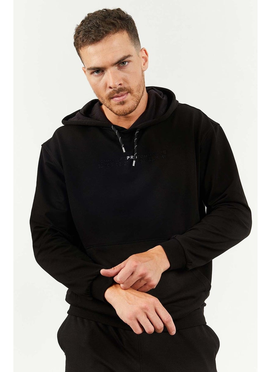 Black Men's Hooded Kangaroo Pocket Oversize Elastic Leg Tracksuit - 85117