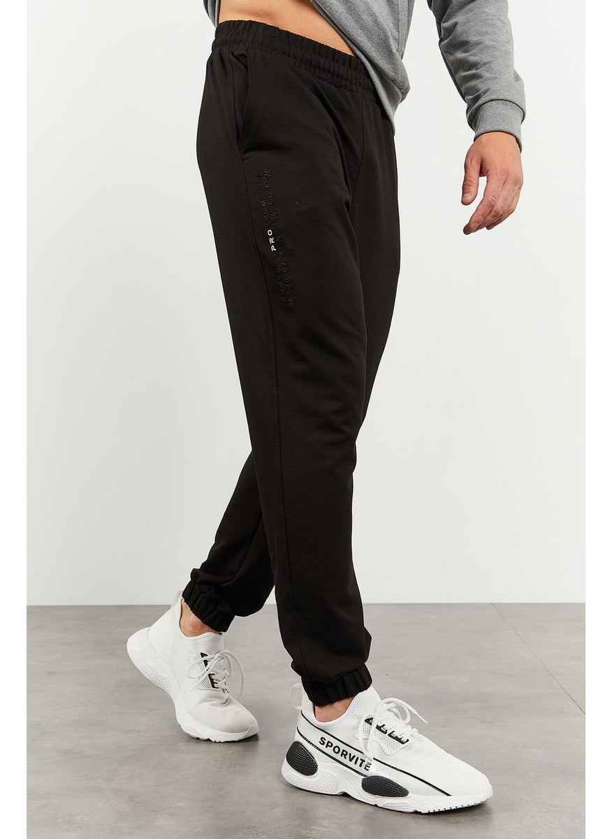 Gray Melange-Black Men's Hooded Kangaroo Pocket Oversize Elastic Leg Tracksuit - 85117