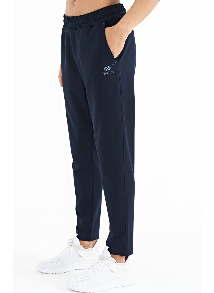 Navy Blue Logo Embroidery Detailed Side Pocket Standard Fit Men's Tracksuit Bottom - 84967