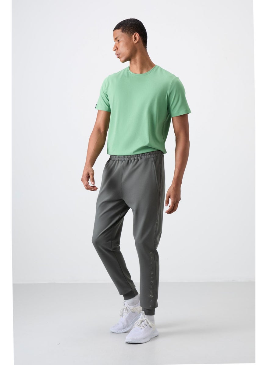 Khaki Cotton Soft Texture Standard Fit Embroidered Men's Tracksuit Bottom - 82133