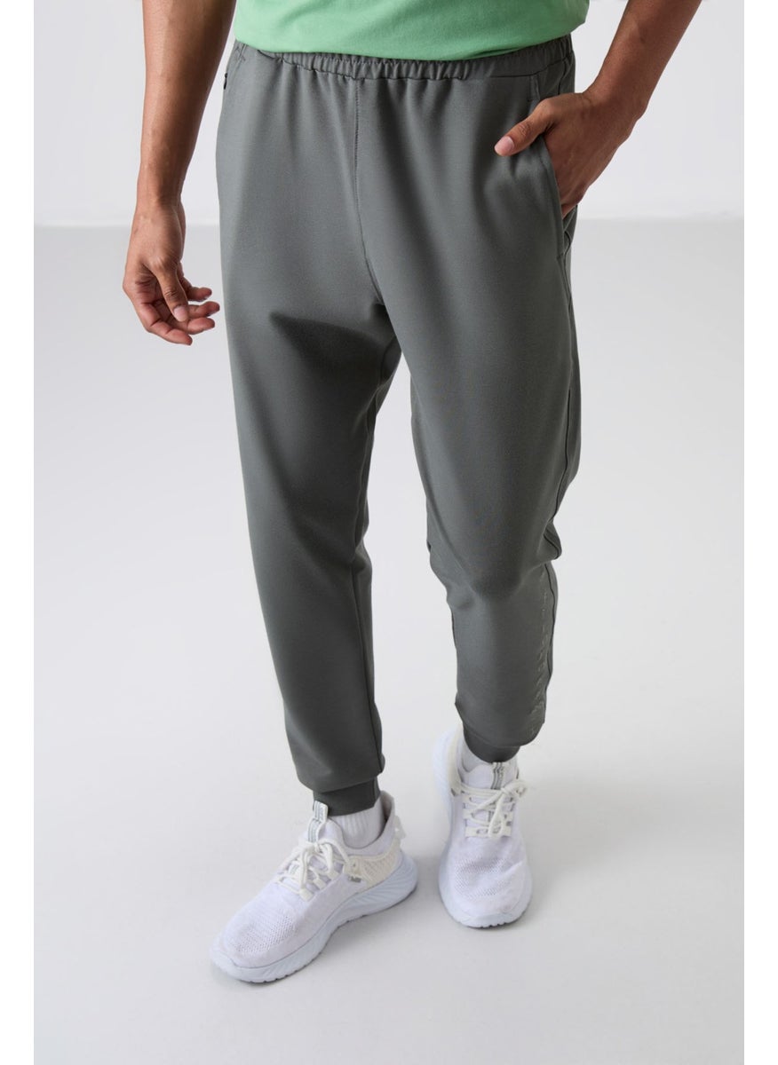 Khaki Cotton Soft Texture Standard Fit Embroidered Men's Tracksuit Bottom - 82133