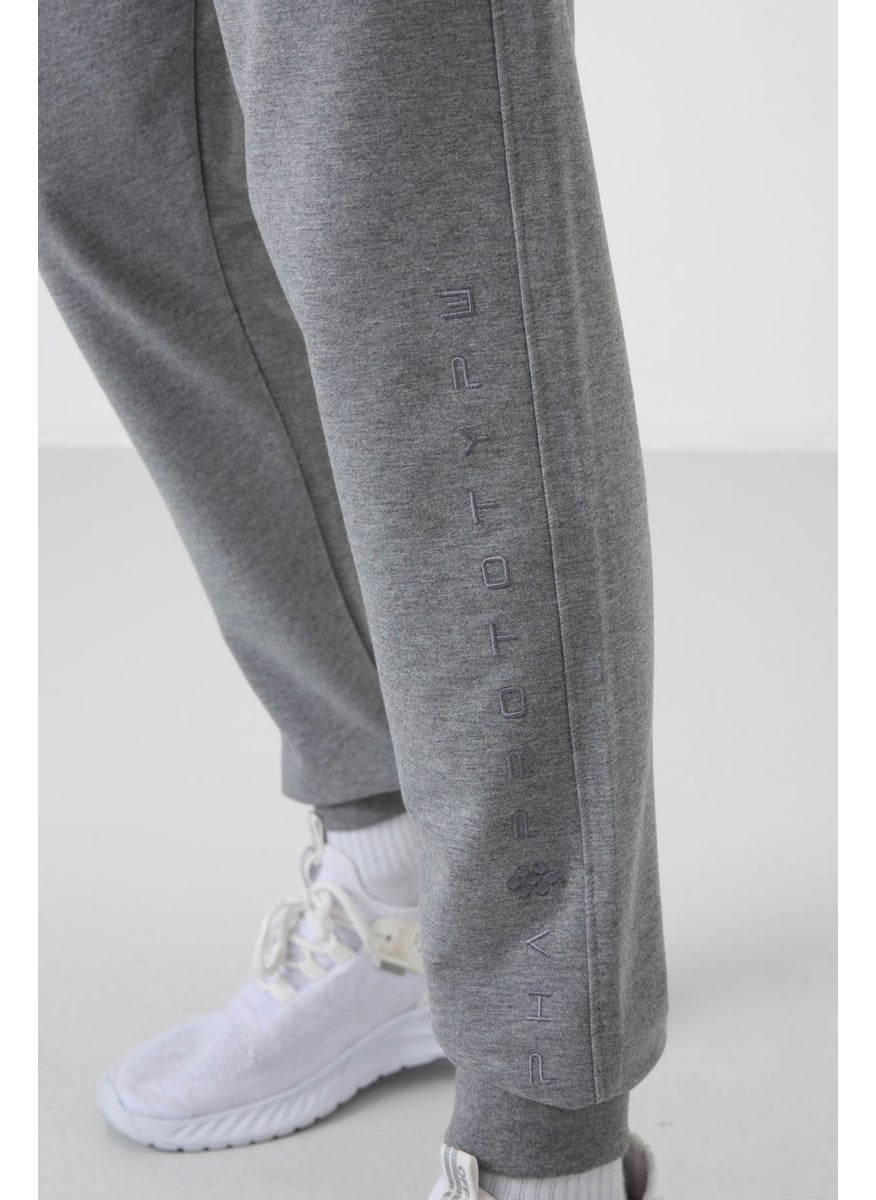 GB Melange Cotton Soft Texture Standard Fit Embroidered Men's Tracksuit Bottom - 82133