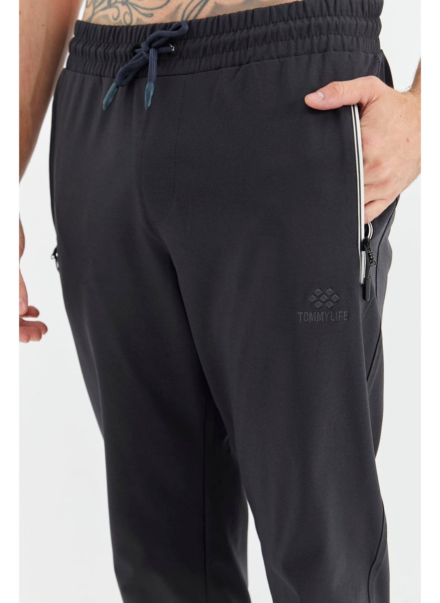Black Laced Pocket Detailed Relaxed Fit Men's Tracksuit Bottom 84995