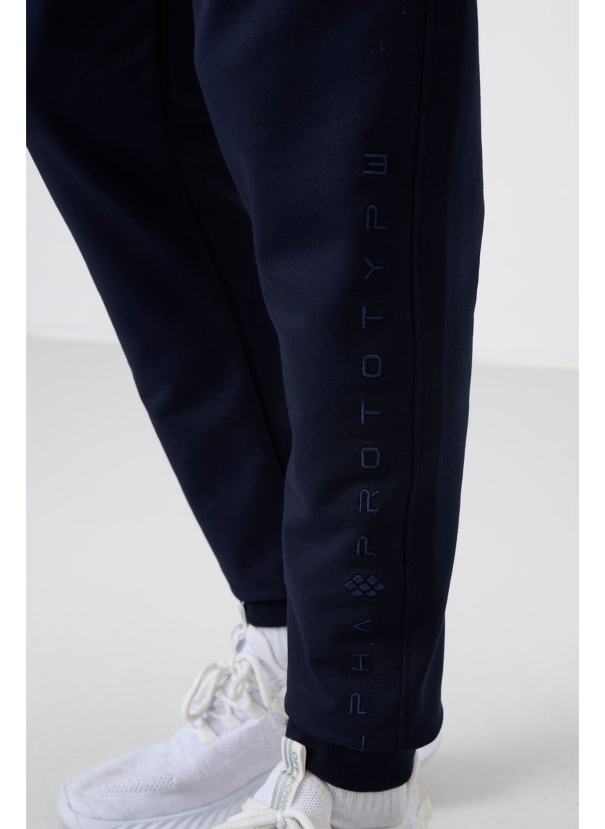 Indigo Cotton Soft Texture Standard Fit Embroidered Men's Tracksuit Bottom - 82133