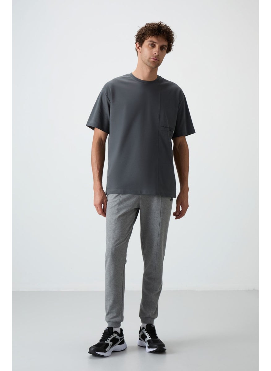 Gray Melange Cotton Soft Texture Comfort Fit Embroidered Men's Jogger - 82123