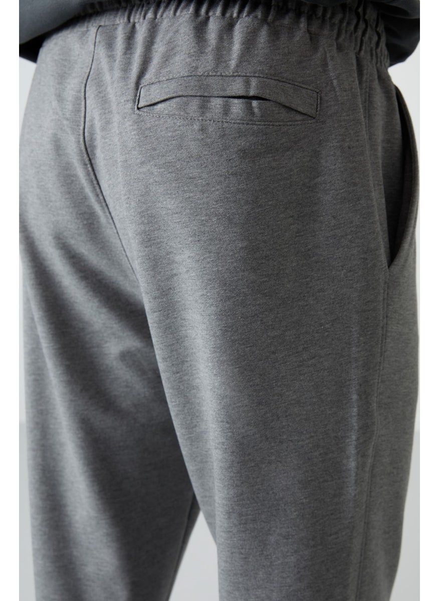 Gray Melange Cotton Soft Texture Comfort Fit Embroidered Men's Jogger - 82123