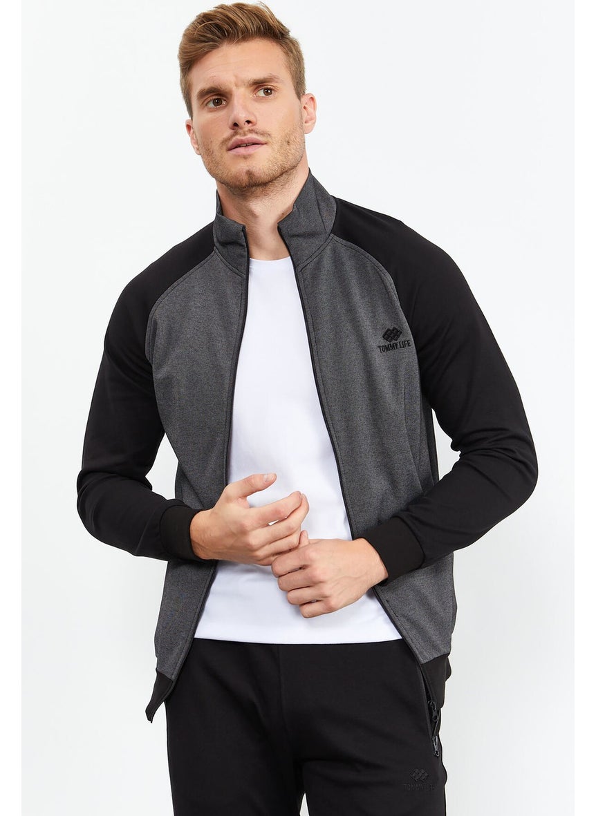 Collared Sleeve Garnished Anthracite-Black Men's Tracksuit