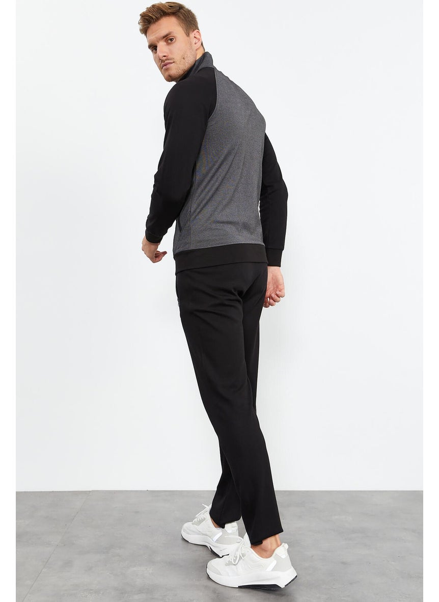 Collared Sleeve Garnished Anthracite-Black Men's Tracksuit