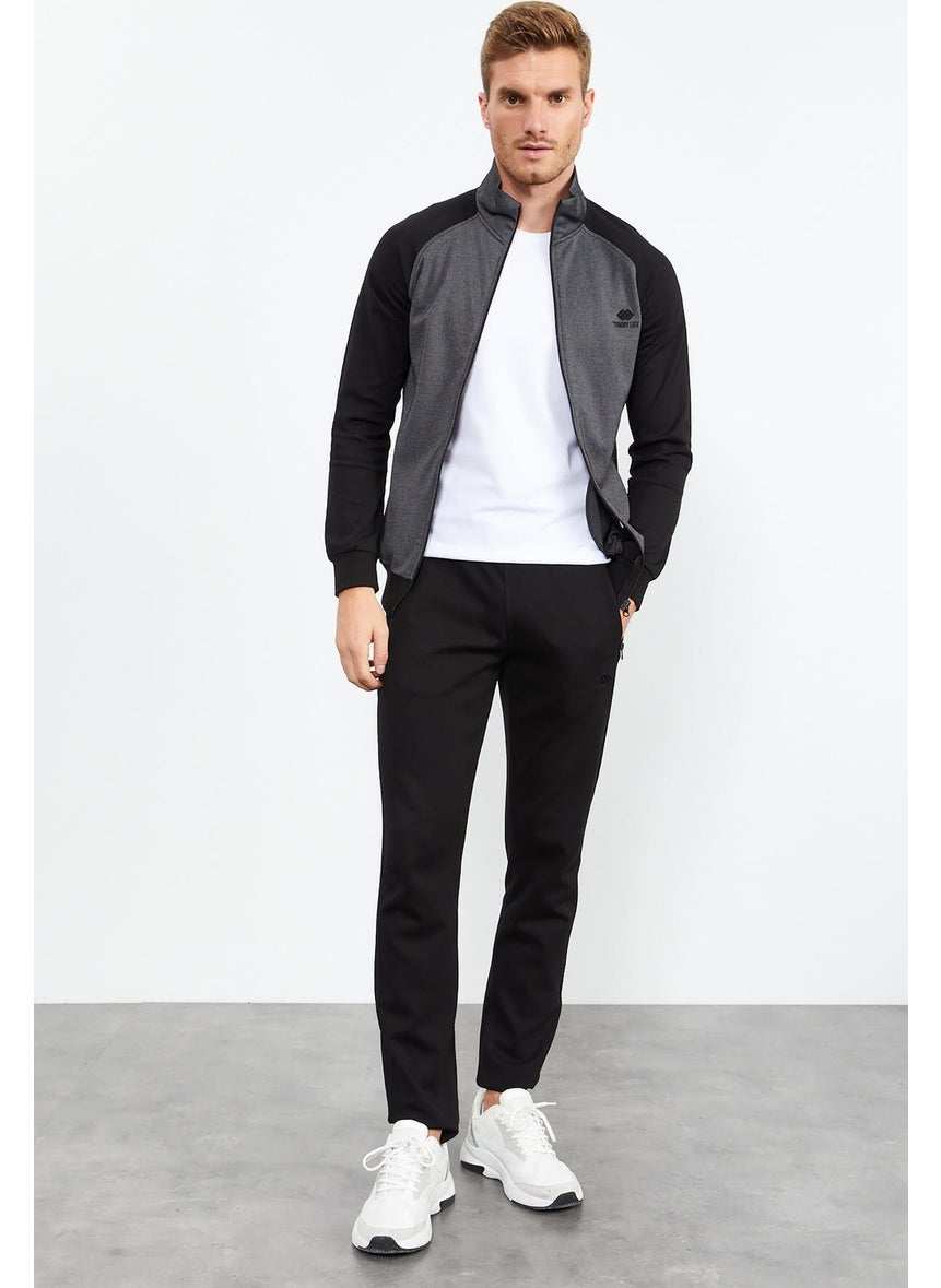 Collared Sleeve Garnished Anthracite-Black Men's Tracksuit