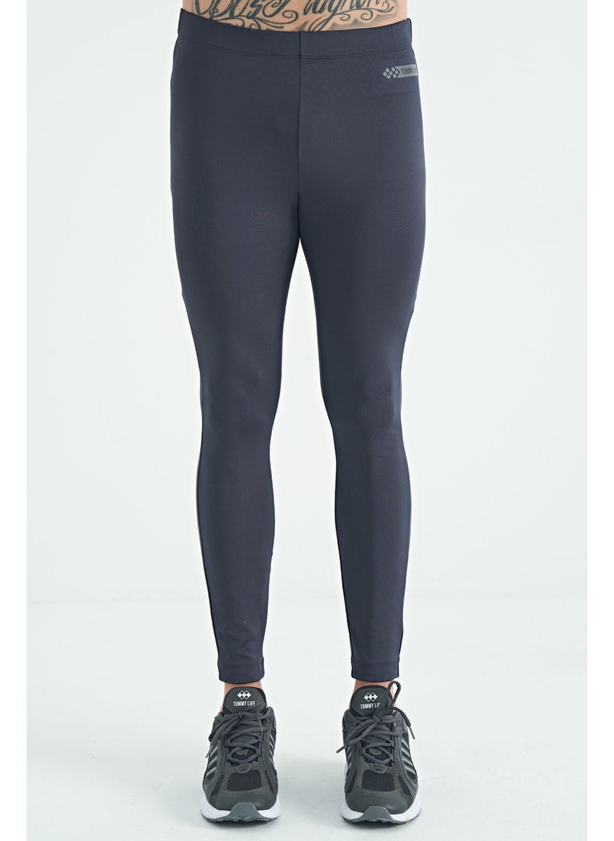 Anthracite Logo Printed High Waist Slim Fit Active Sports Men's Leggings - 84989