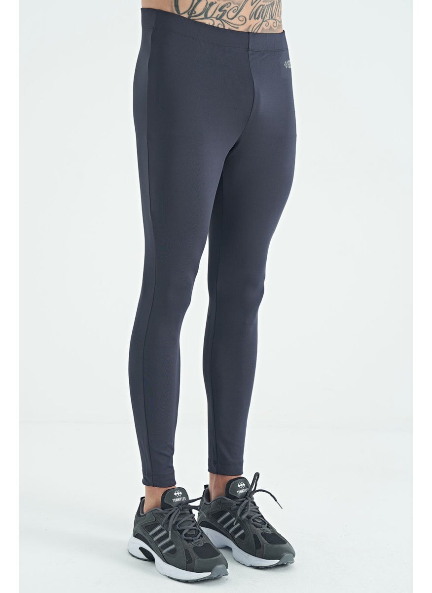 Anthracite Logo Printed High Waist Slim Fit Active Sports Men's Leggings - 84989
