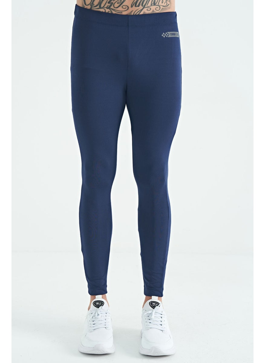 Indigo Logo Printed High Waist Slim Fit Active Sports Men's Leggings - 84989