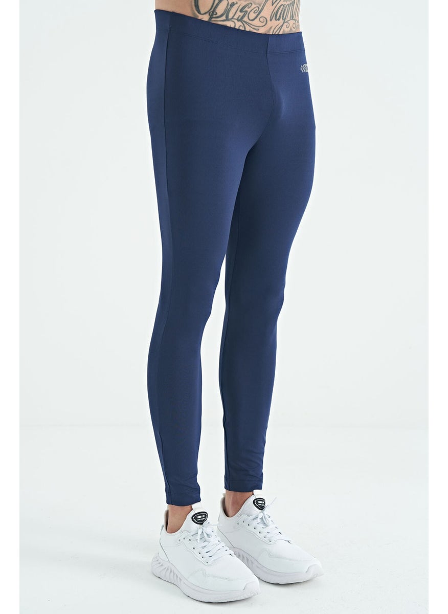 Indigo Logo Printed High Waist Slim Fit Active Sports Men's Leggings - 84989
