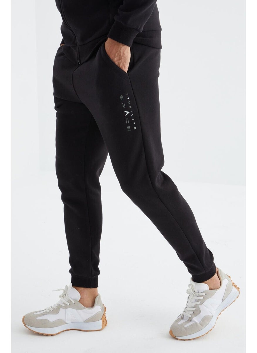 Black Stand Collar Color Transitional Print Detailed Standard Pattern Men's Tracksuit - 85186