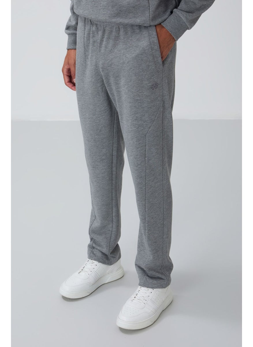 Gray Melange Compact Cotton Thick Smooth Textured O Neck Comfort Fit Men's Tracksuit -85263