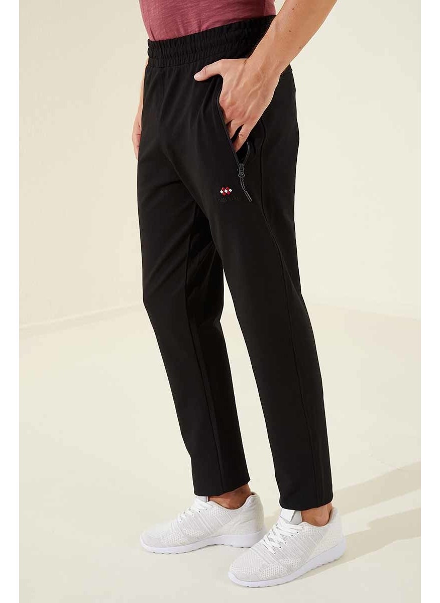 Black Men's Zipper Pocket Slim Fit Classic Leg Tracksuit Bottom-84671