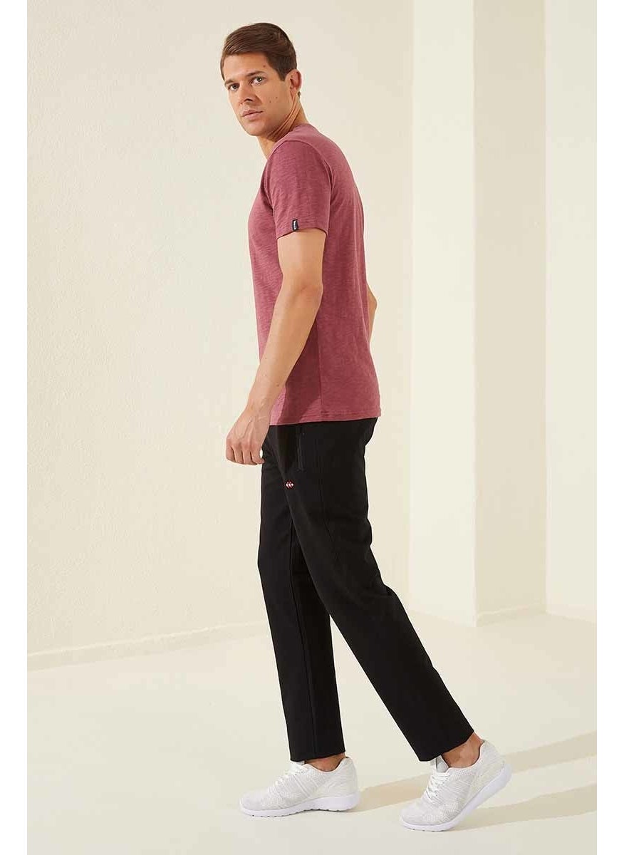 Black Men's Zipper Pocket Slim Fit Classic Leg Tracksuit Bottom-84671
