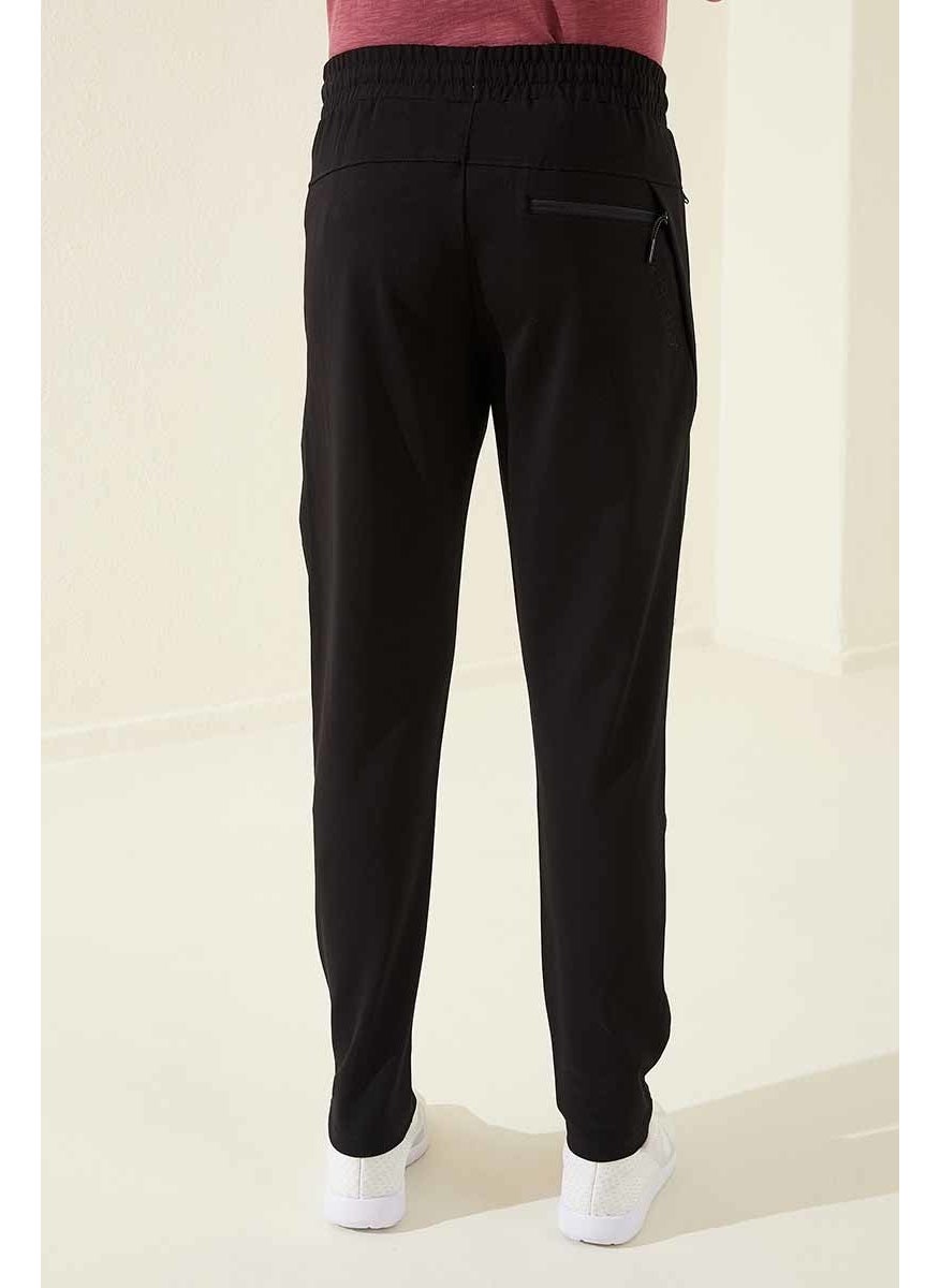 Black Men's Zipper Pocket Slim Fit Classic Leg Tracksuit Bottom-84671